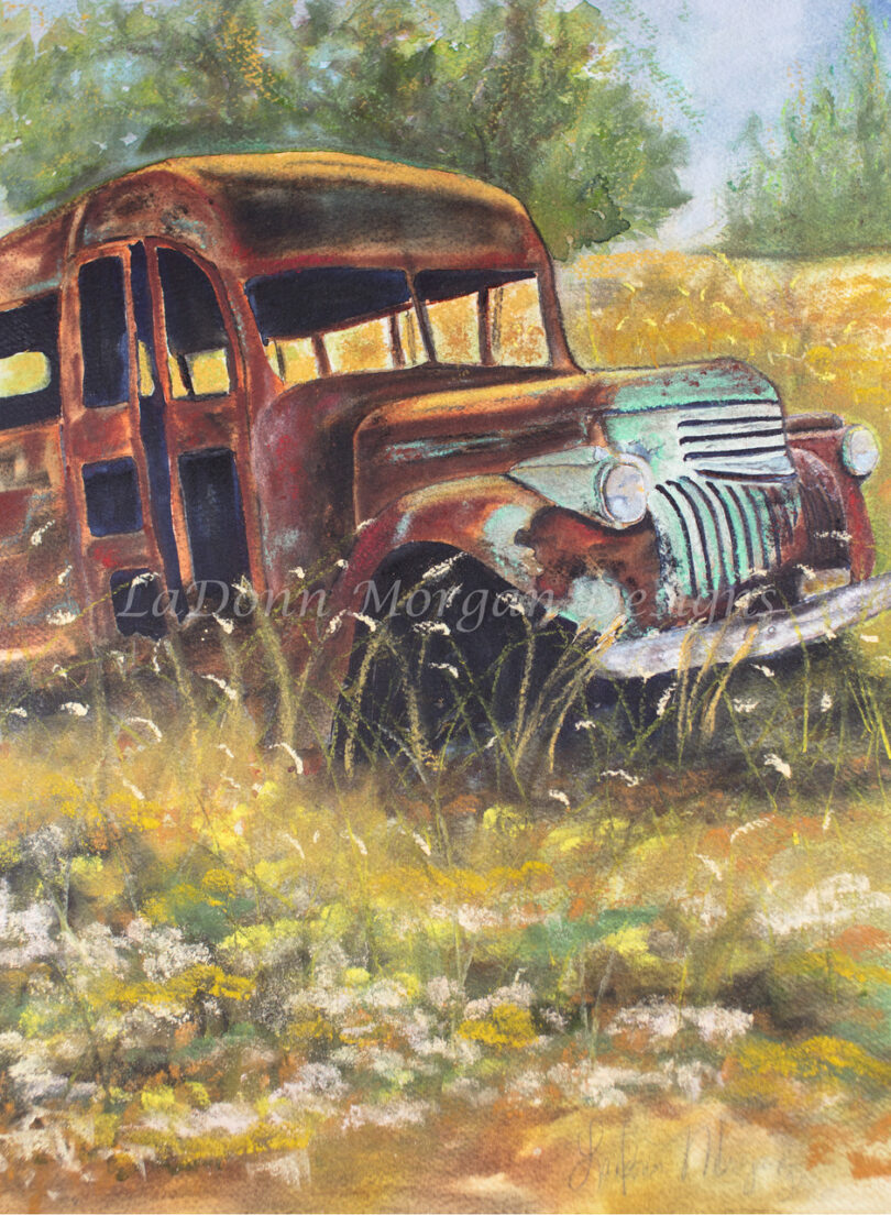 Valley Fire Bus Watercolor Giclee Print