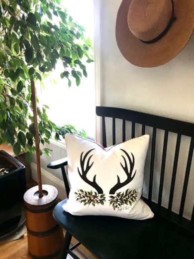 Christmas Antler Hand Painted Pillow