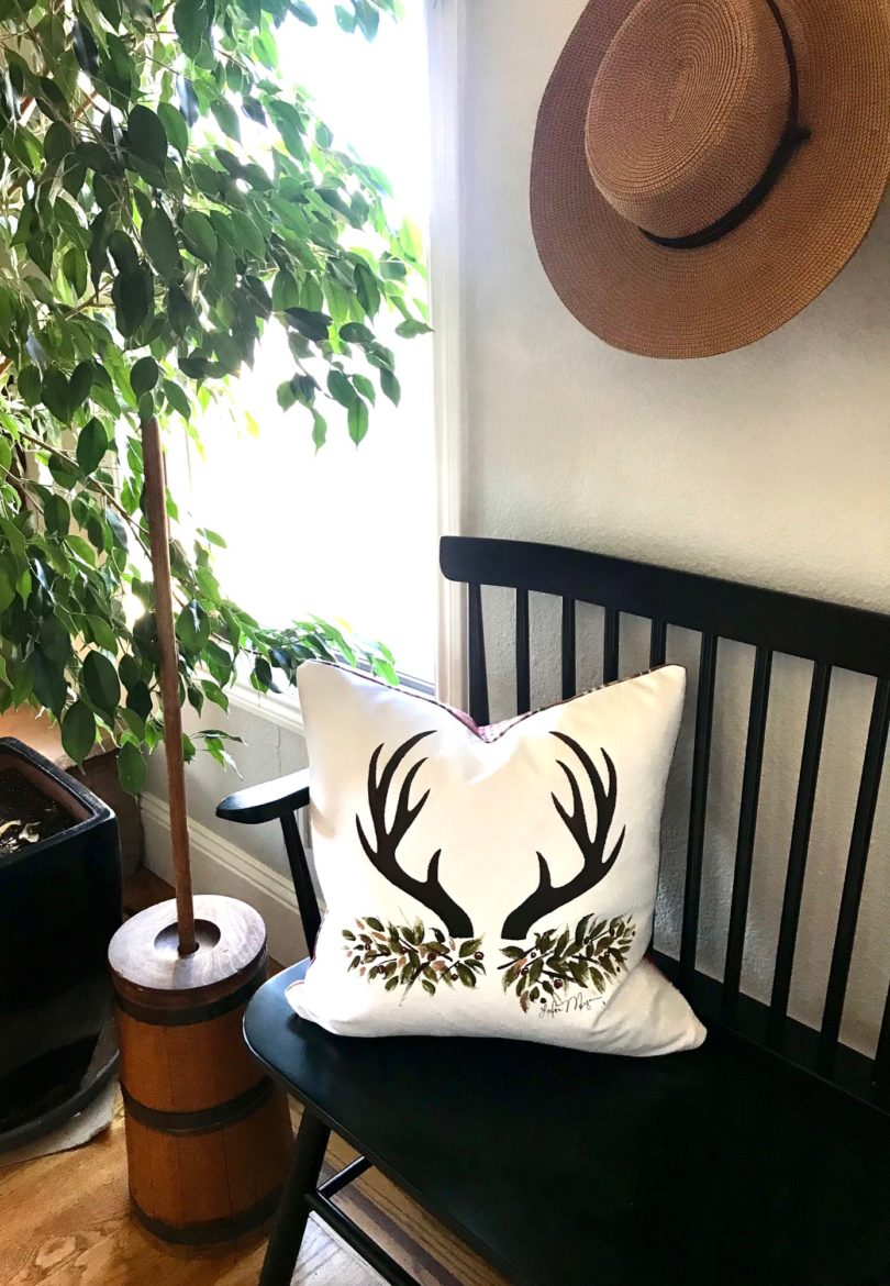 Christmas Antler Hand Painted Pillow